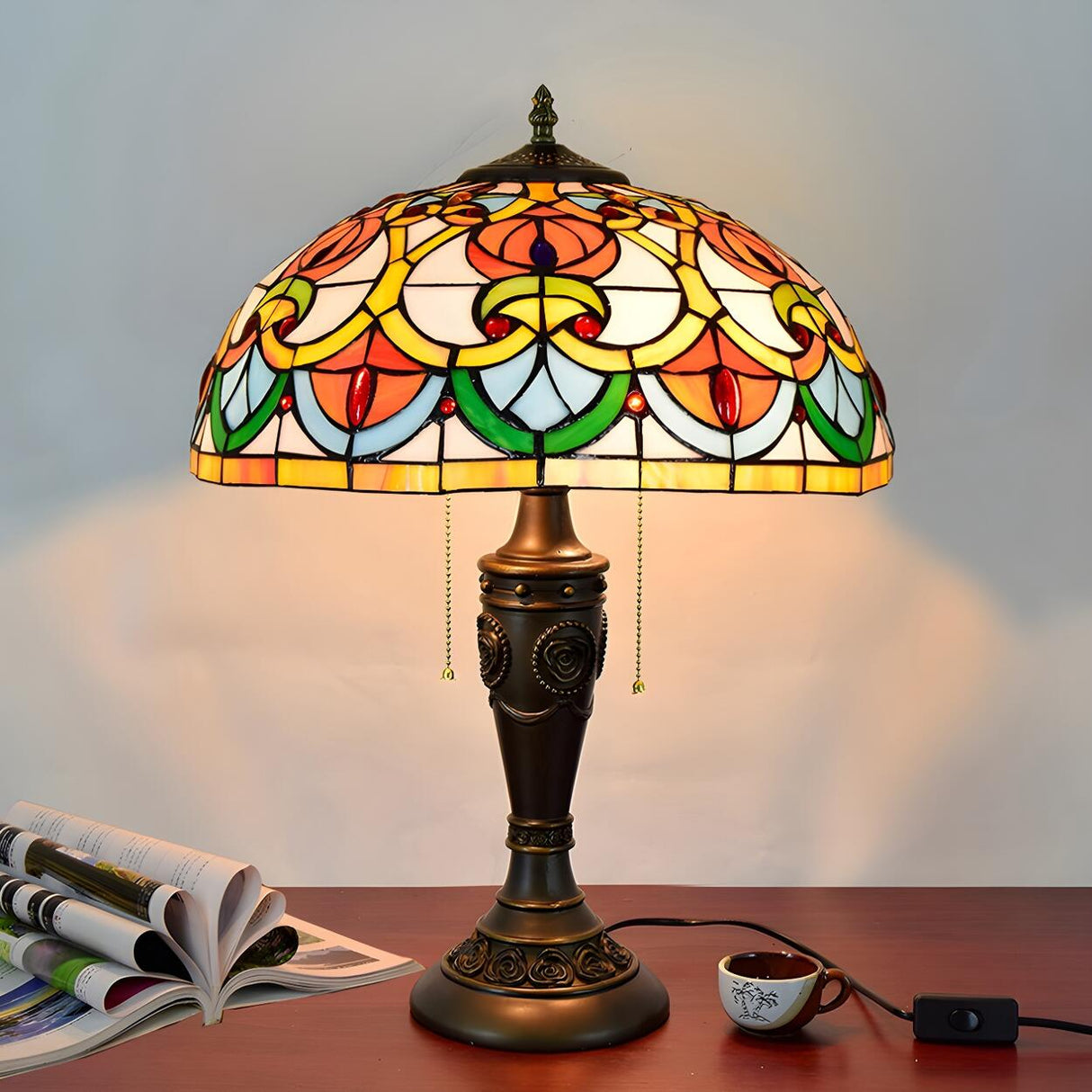 Vintage Tiffany Dome Stained Glass Shade Table Lamp Image - 17