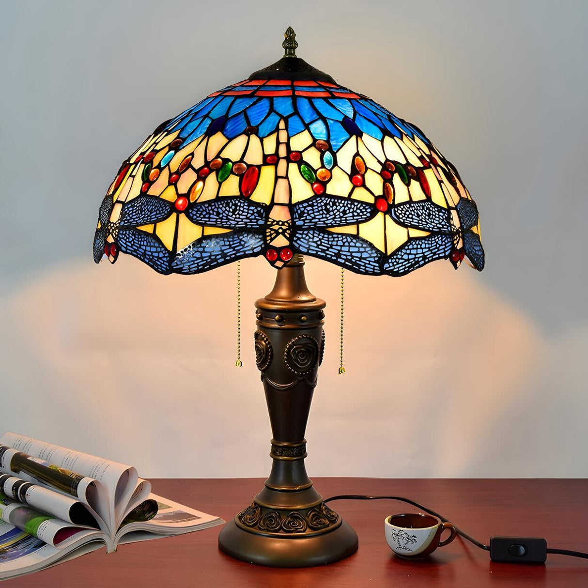 Vintage Tiffany Dome Stained Glass Shade Table Lamp Image - 18