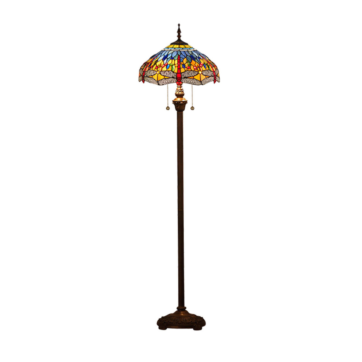 Vintage Tiffany Style Dome Stained Glass Floor Lamp Image - 5