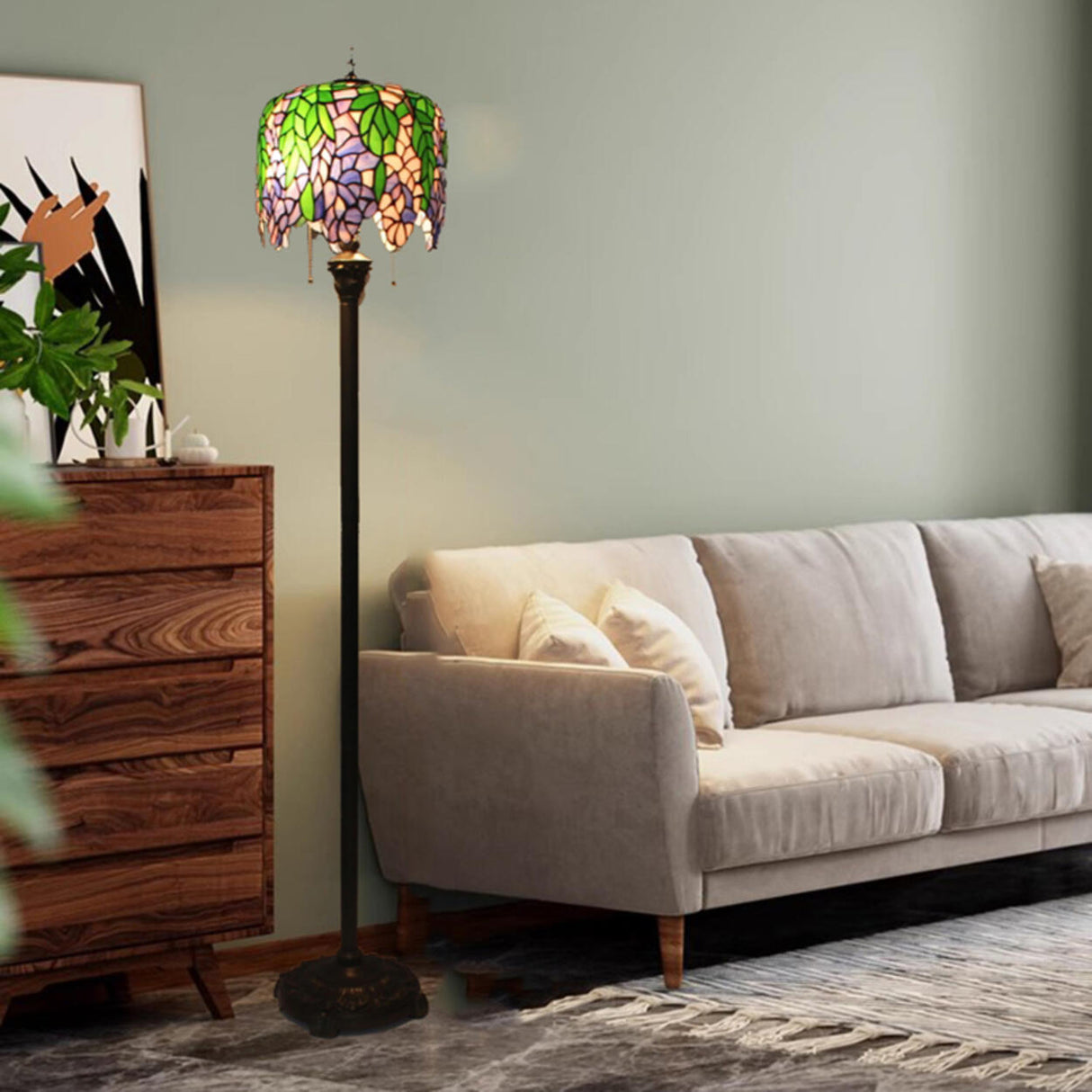 Vintage Tiffany Style Stained Dome Glass Floor Lamp Image - 4