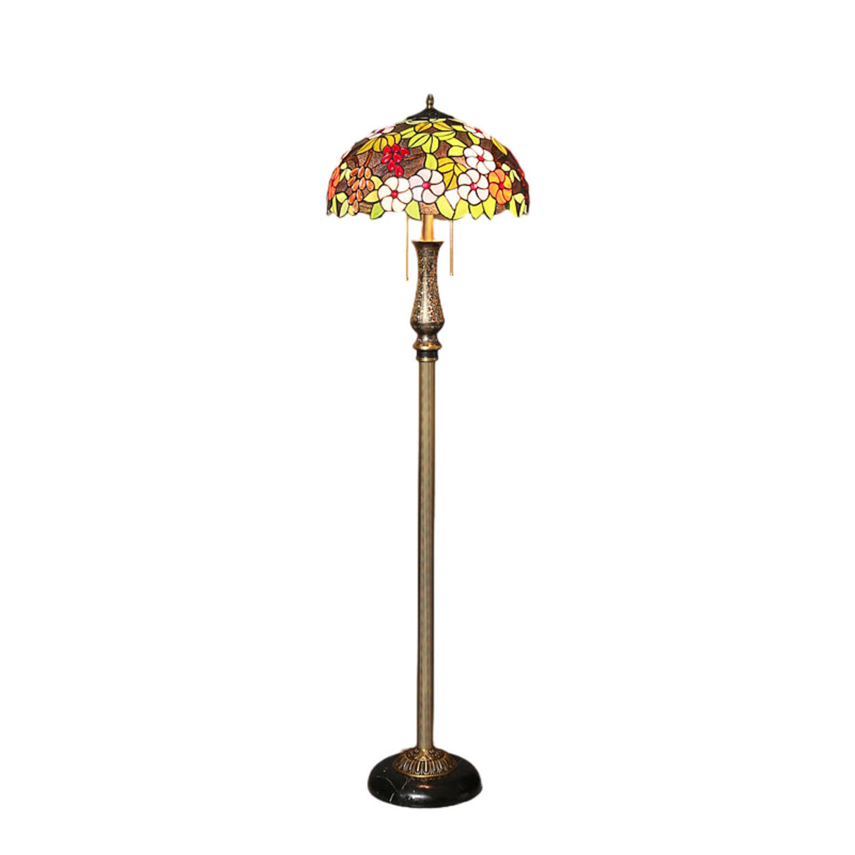 Vintage Tiffany-Style Stained Glass Dome Floor Lamp Image - 5