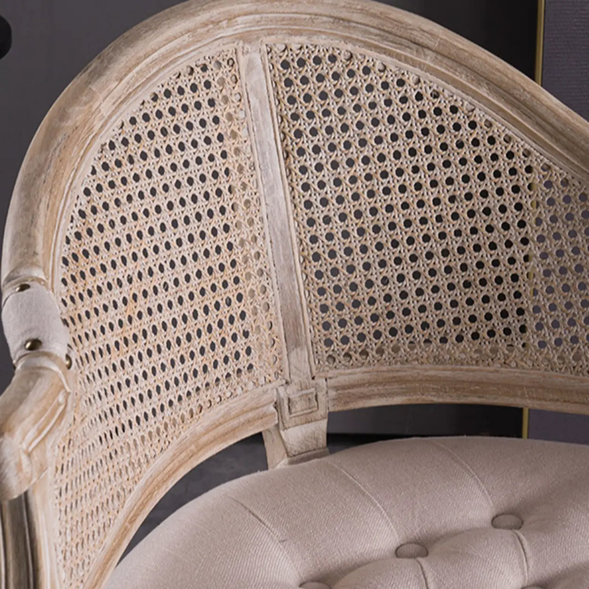 Vintage Upholstered Distressed Wood Cane Back Dining Chair Image - 7