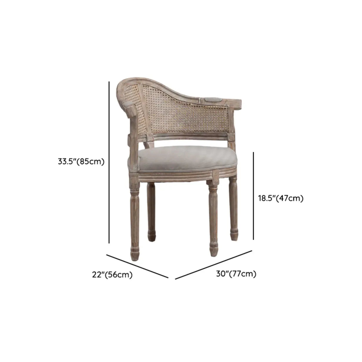 Vintage Upholstered Distressed Wood Cane Back Dining Chair