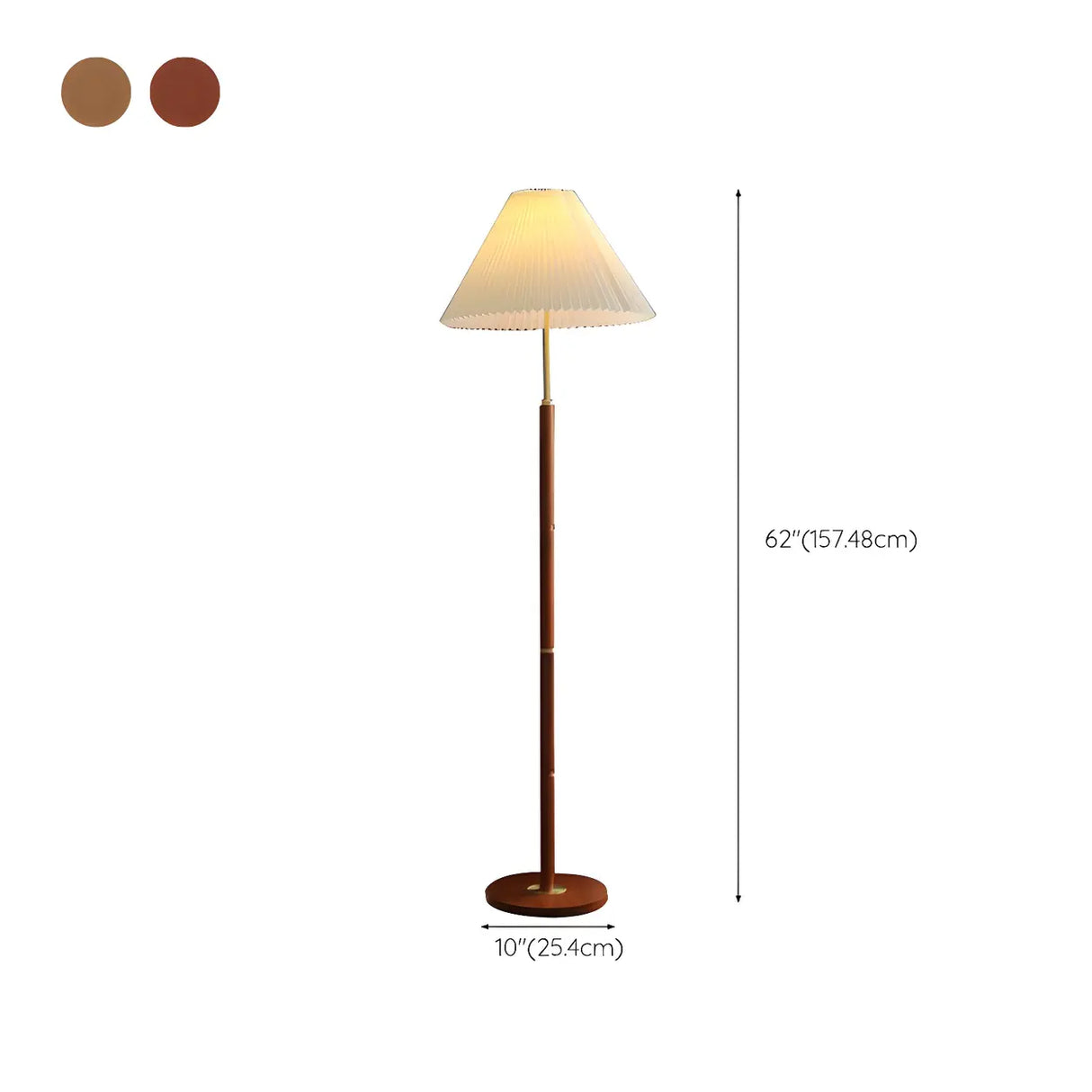 Vintage Walnut Metal Floor Lamp with Pleated Shade
