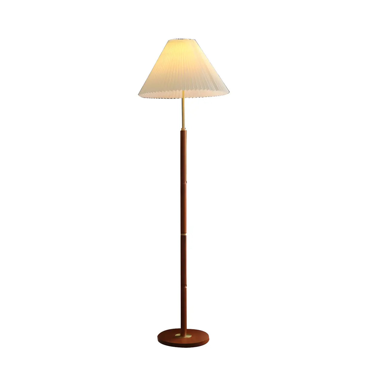 Vintage Walnut Metal Floor Lamp with Pleated Shade Image - 5