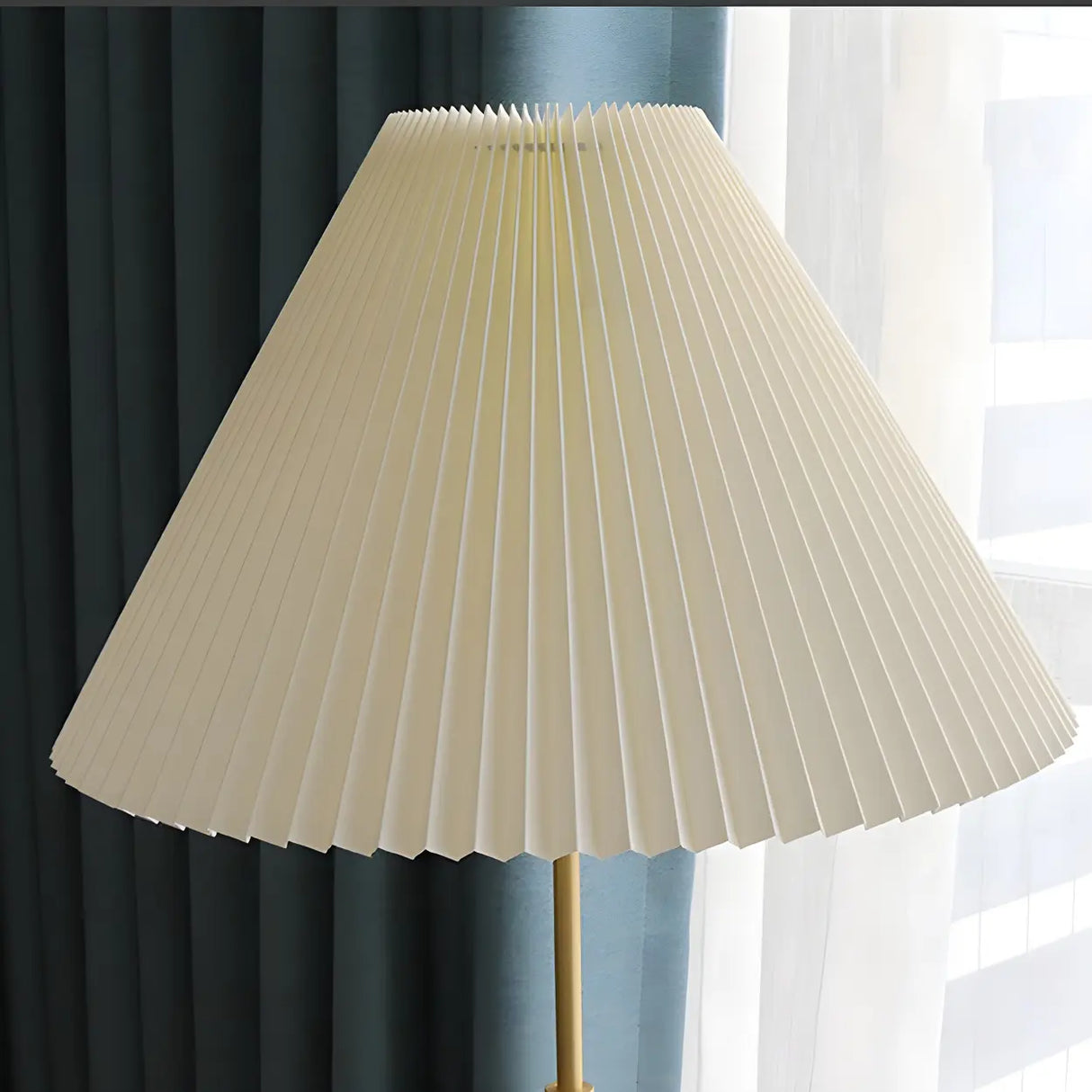 Vintage Walnut Metal Floor Lamp with Pleated Shade Image - 7