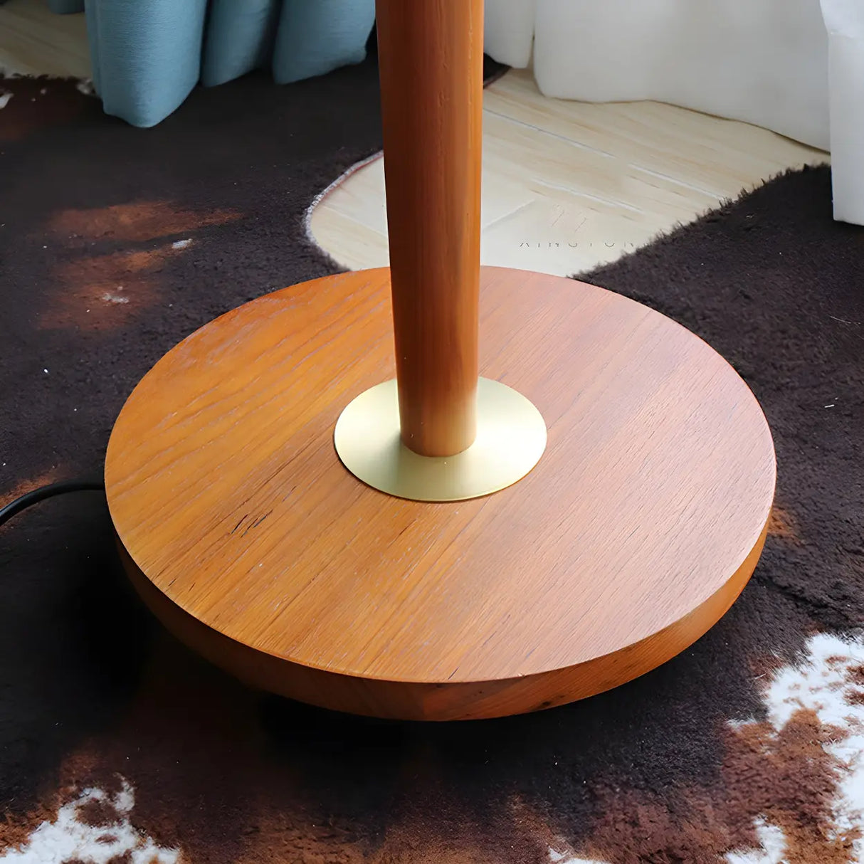 Vintage Walnut Metal Floor Lamp with Pleated Shade Image - 9