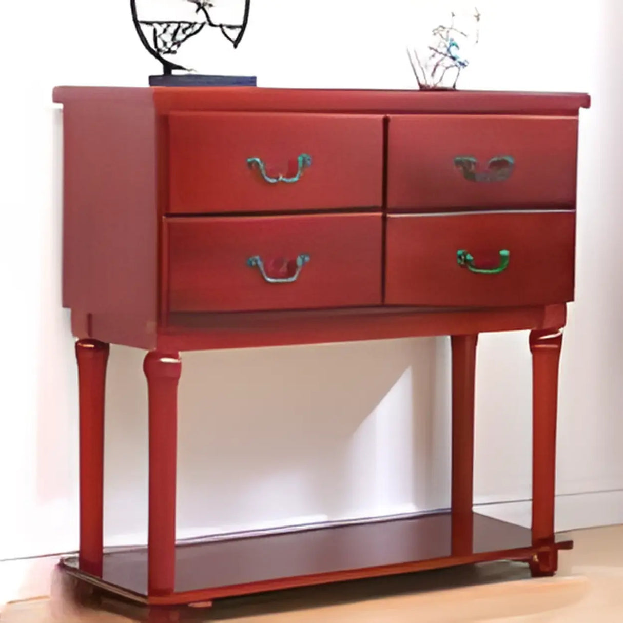 Vintage Walnut Wood Tall Console Table with Drawers Image - 12