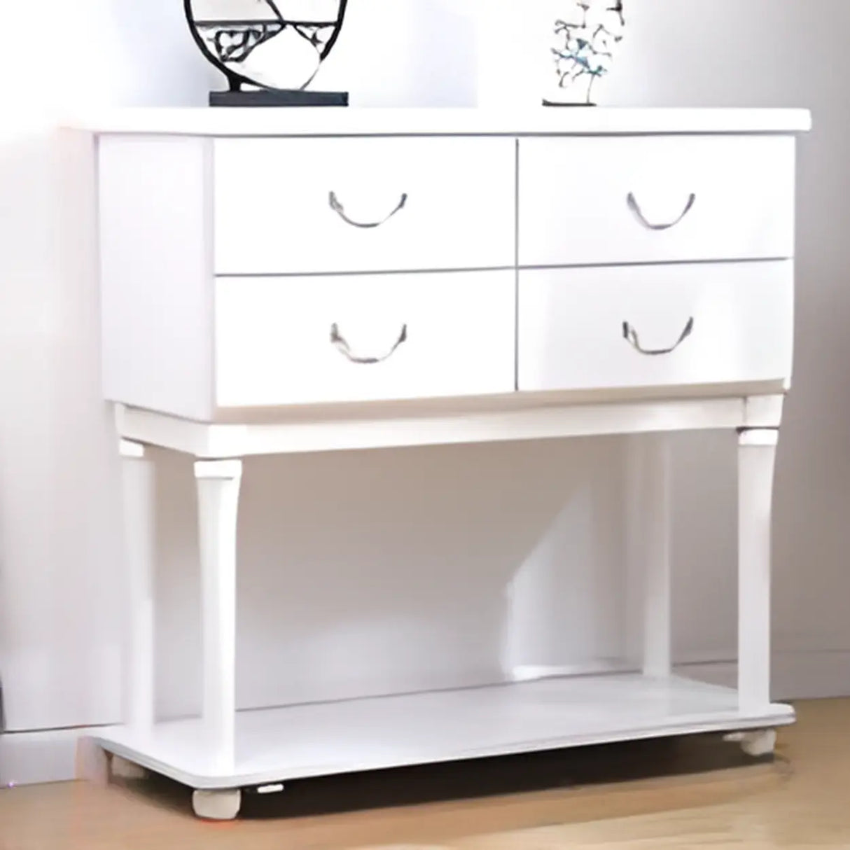 Vintage Walnut Wood Tall Console Table with Drawers Image - 13