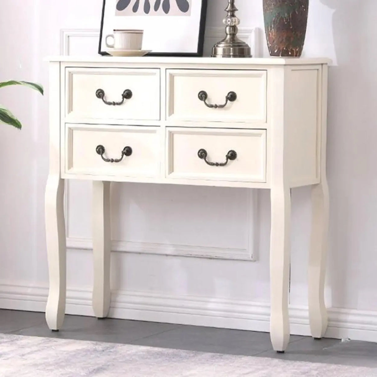 Vintage Walnut Wood Tall Console Table with Drawers Image - 14