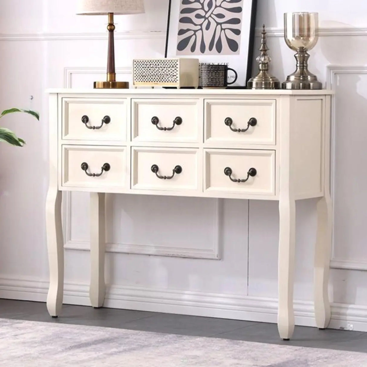 Vintage Walnut Wood Tall Console Table with Drawers Image - 15