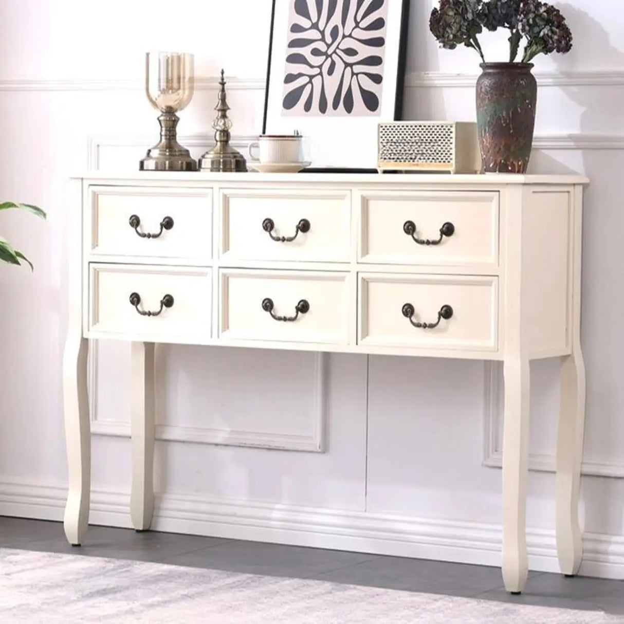 Vintage Walnut Wood Tall Console Table with Drawers Image - 16