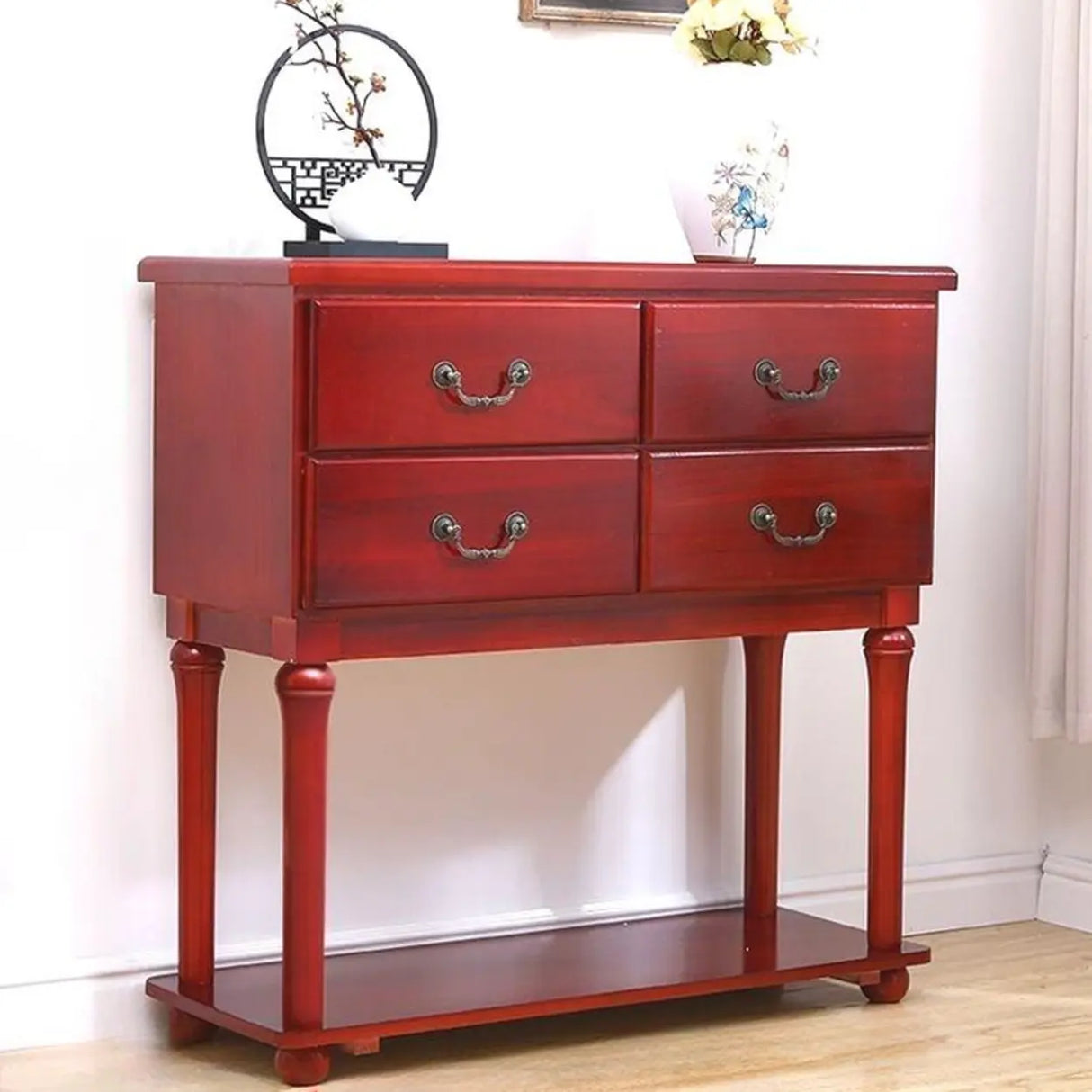 Vintage Walnut Wood Tall Console Table with Drawers Image - 17