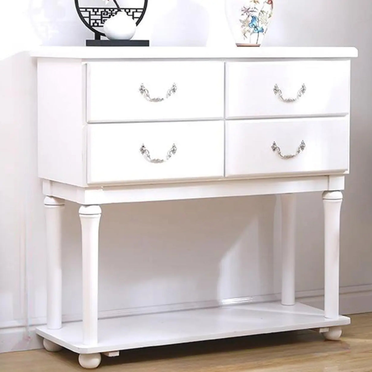 Vintage Walnut Wood Tall Console Table with Drawers Image - 18