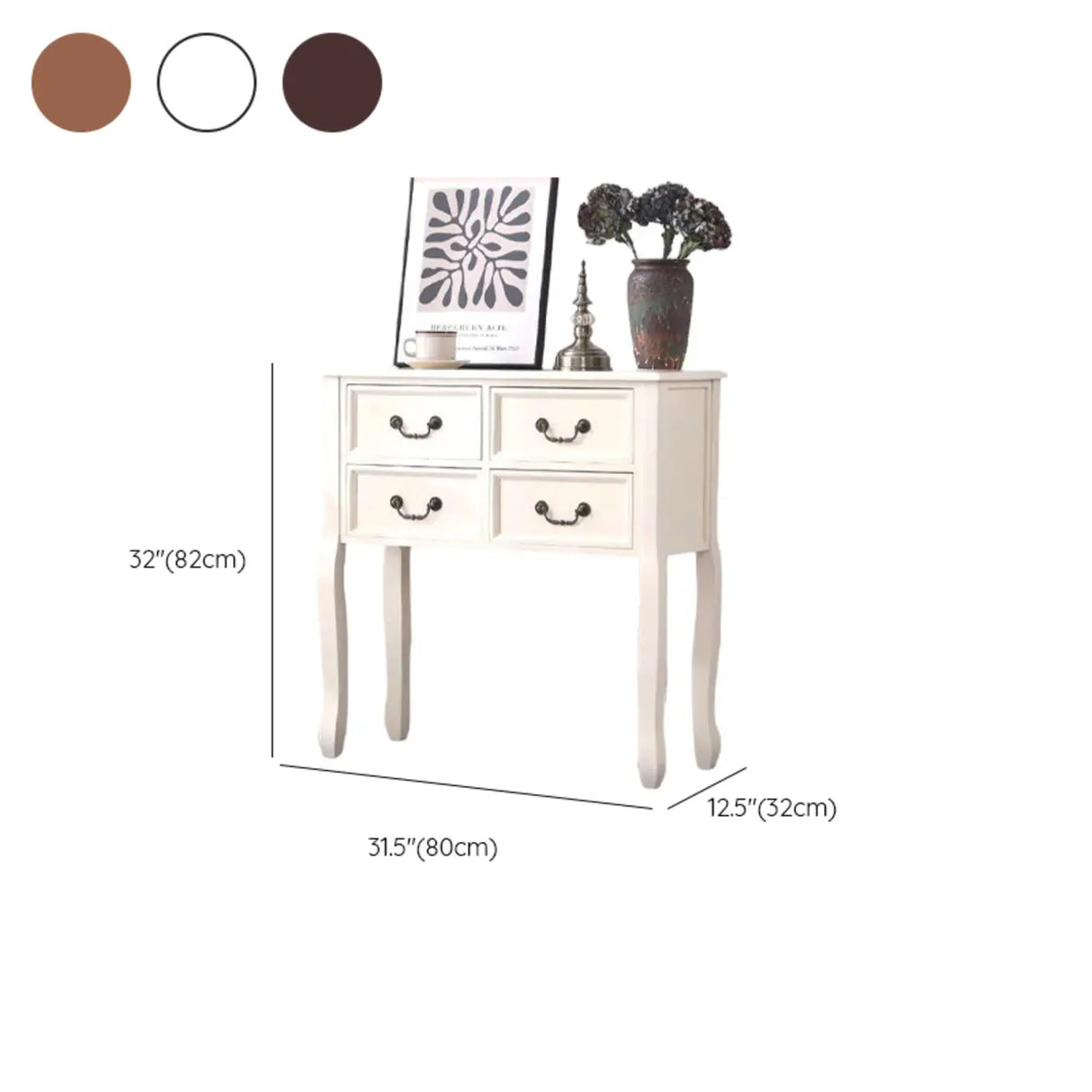 Vintage Walnut Wood Tall Console Table with Drawers