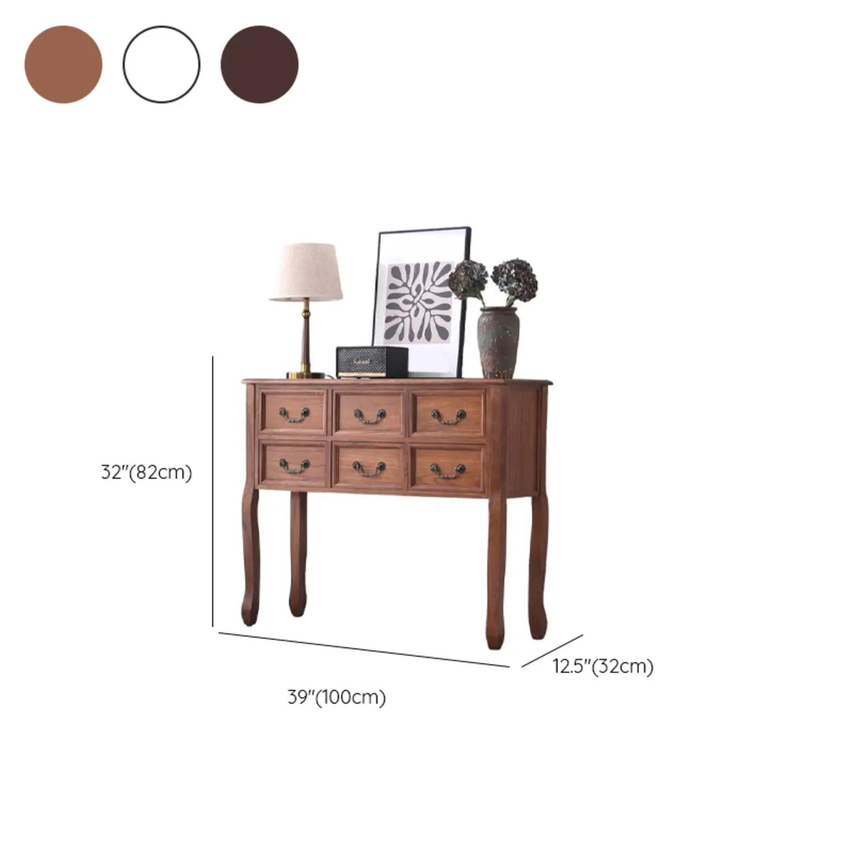 Vintage Walnut Wood Tall Console Table with Drawers Image - 20