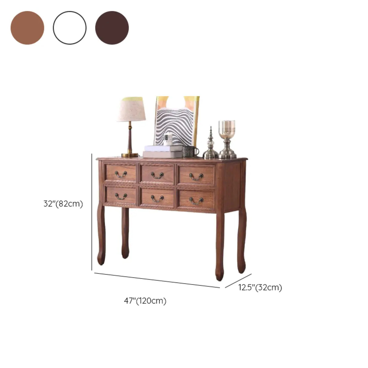 Vintage Walnut Wood Tall Console Table with Drawers Image - 21