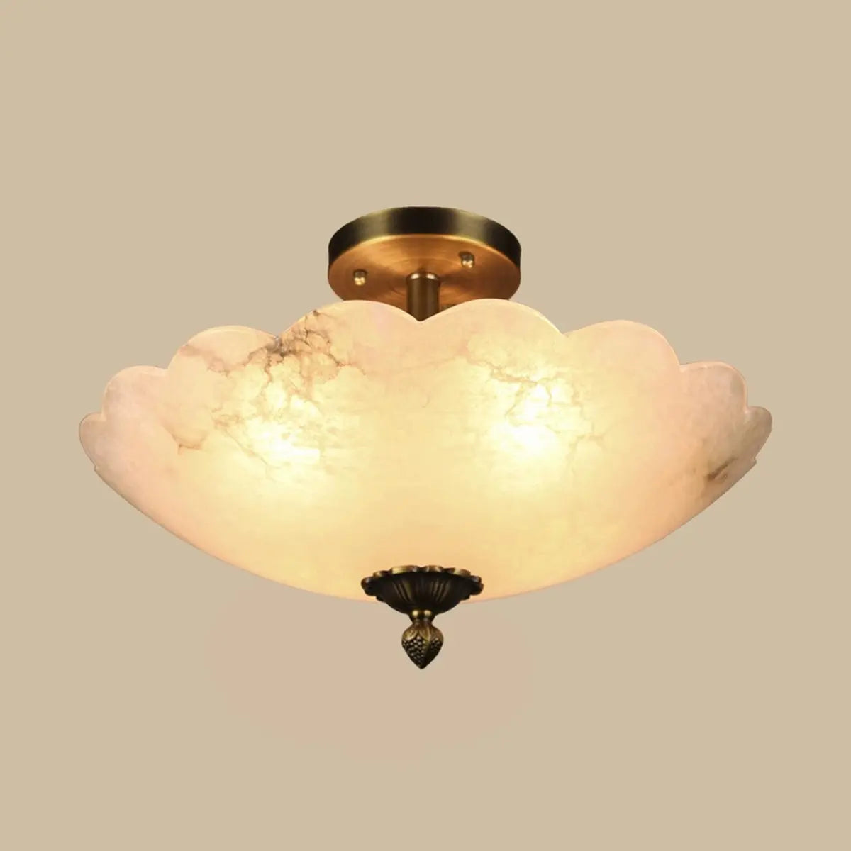 Vintage White Alabaster Floral Brass Bedroom Chandelier Image - 5