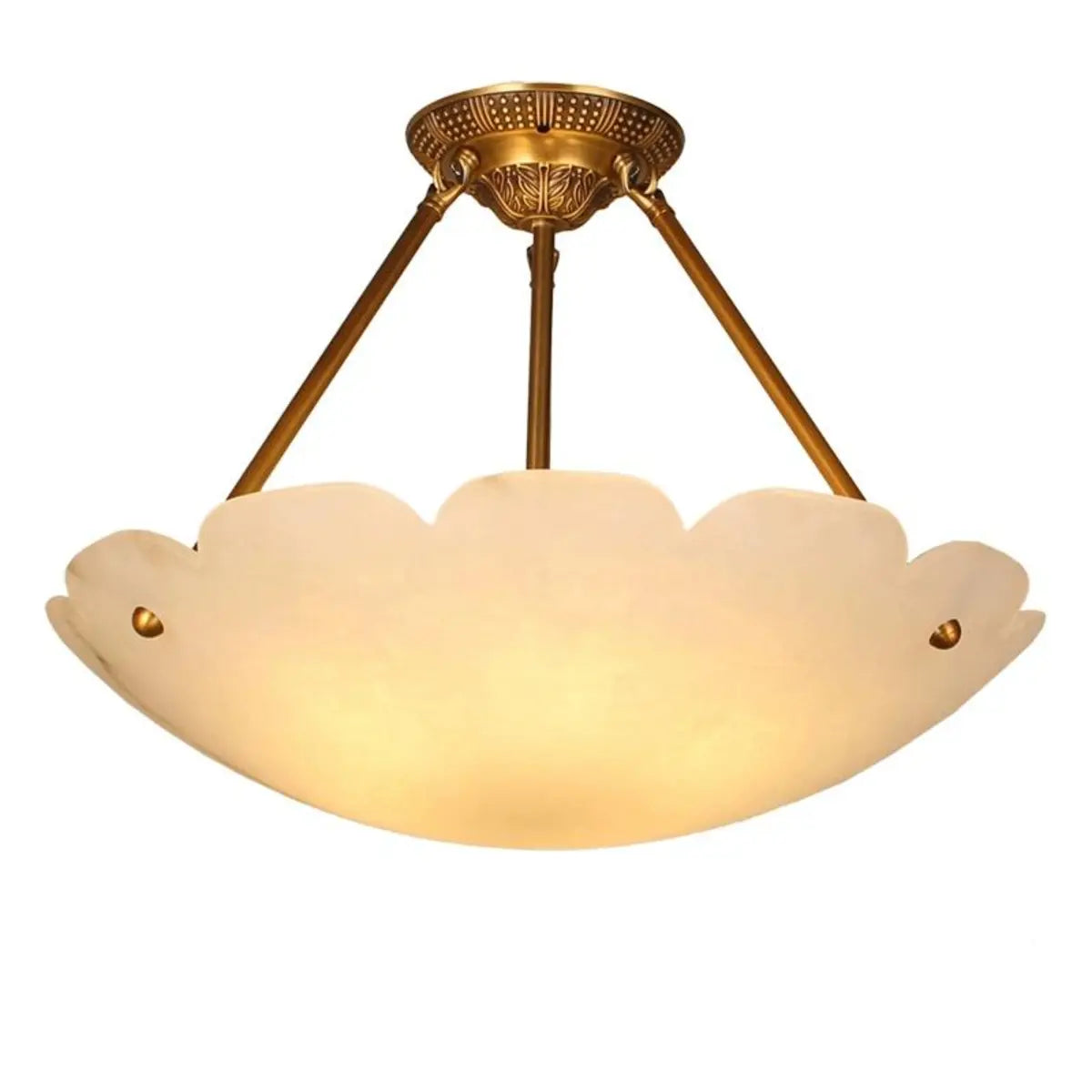 Vintage White Alabaster Floral Brass Bedroom Chandelier Image - 8