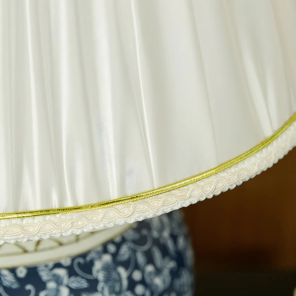 Vintage White Fabric Shade Globe Ceramic Table Lamp Image - 11