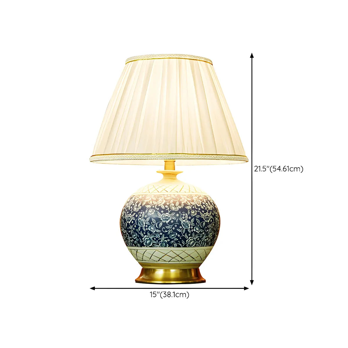 Vintage White Fabric Shade Globe Ceramic Table Lamp