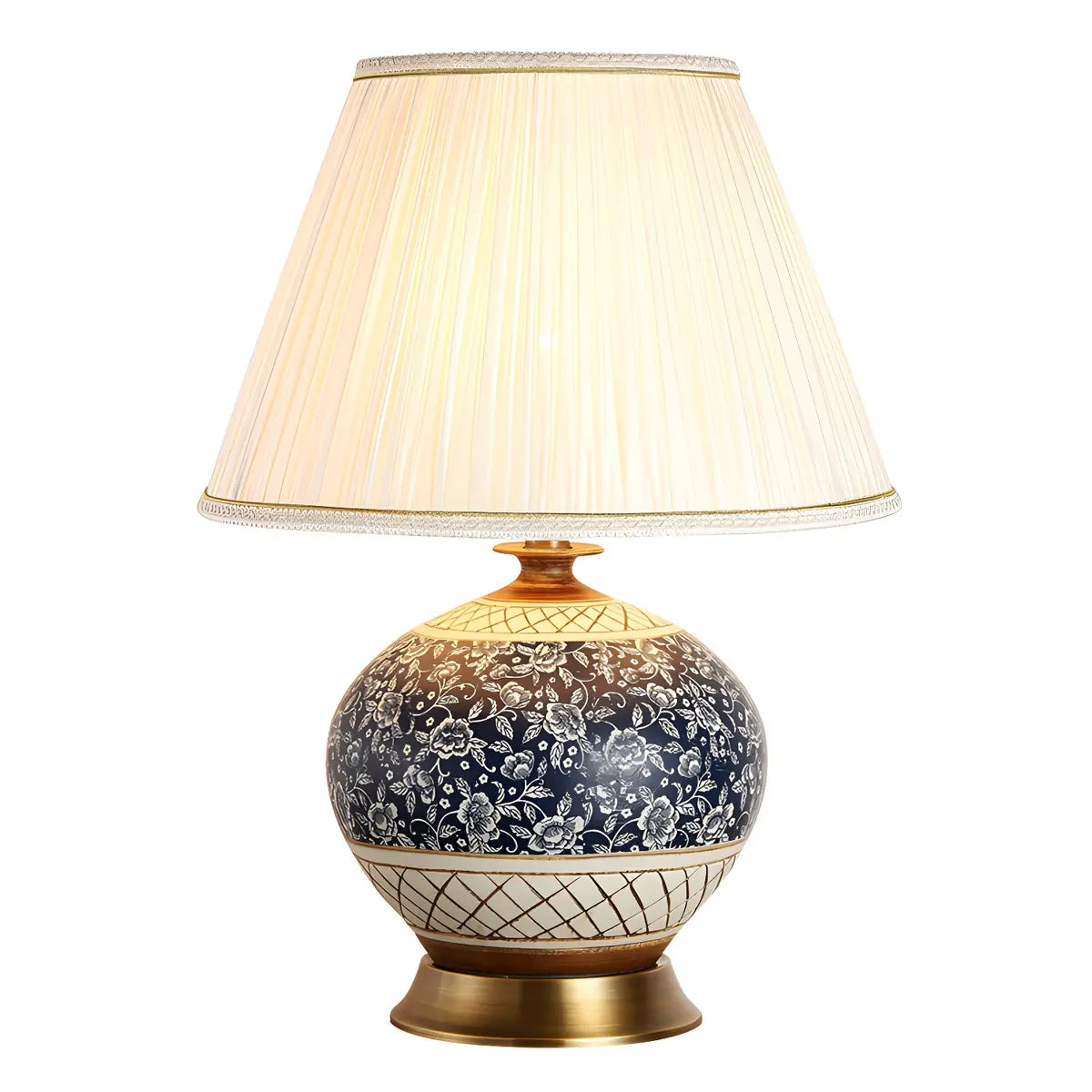 Vintage White Fabric Shade Globe Ceramic Table Lamp Image - 5