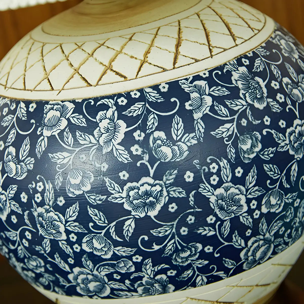 Vintage White Fabric Shade Globe Ceramic Table Lamp Image - 8