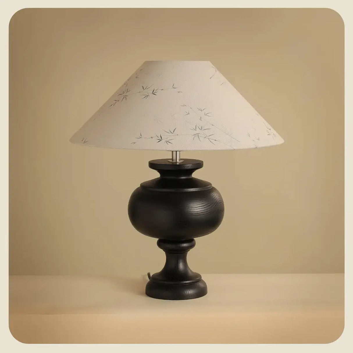 Vintage Wood Beige Cone Shade Inline Switch Table Lamp Image - 11