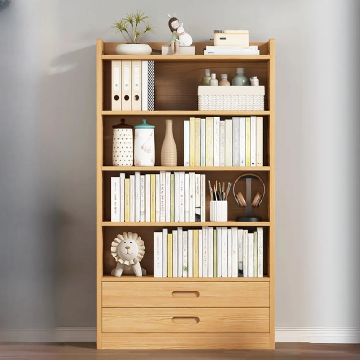 Vintage Wood Grain Vertical Shelf Organizer Bookcase Image - 1