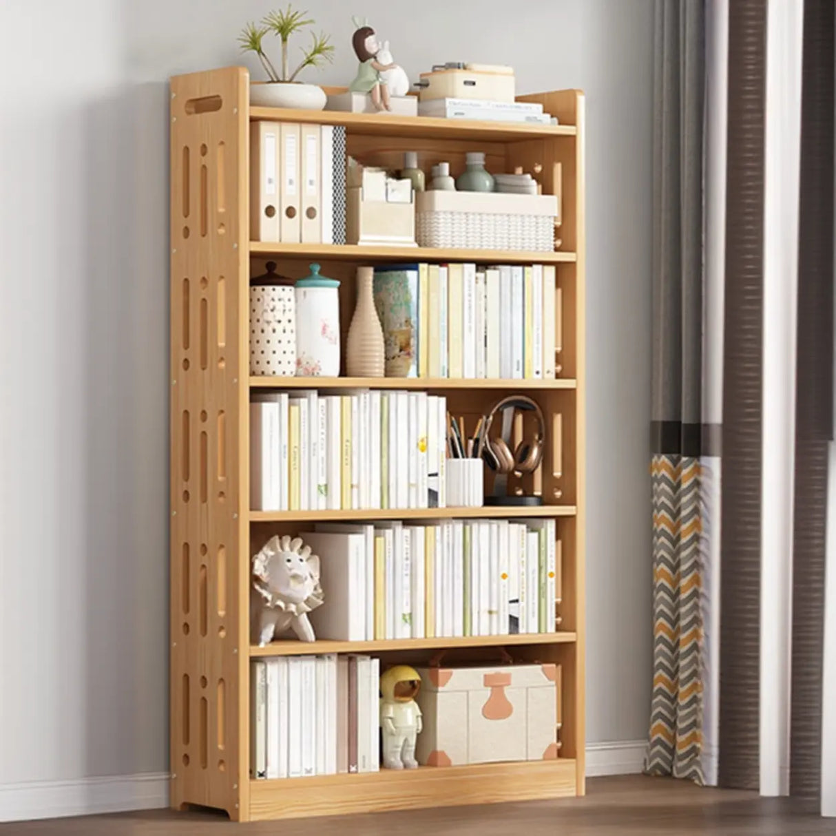 Vintage Wood Grain Vertical Shelf Organizer Bookcase Image - 10