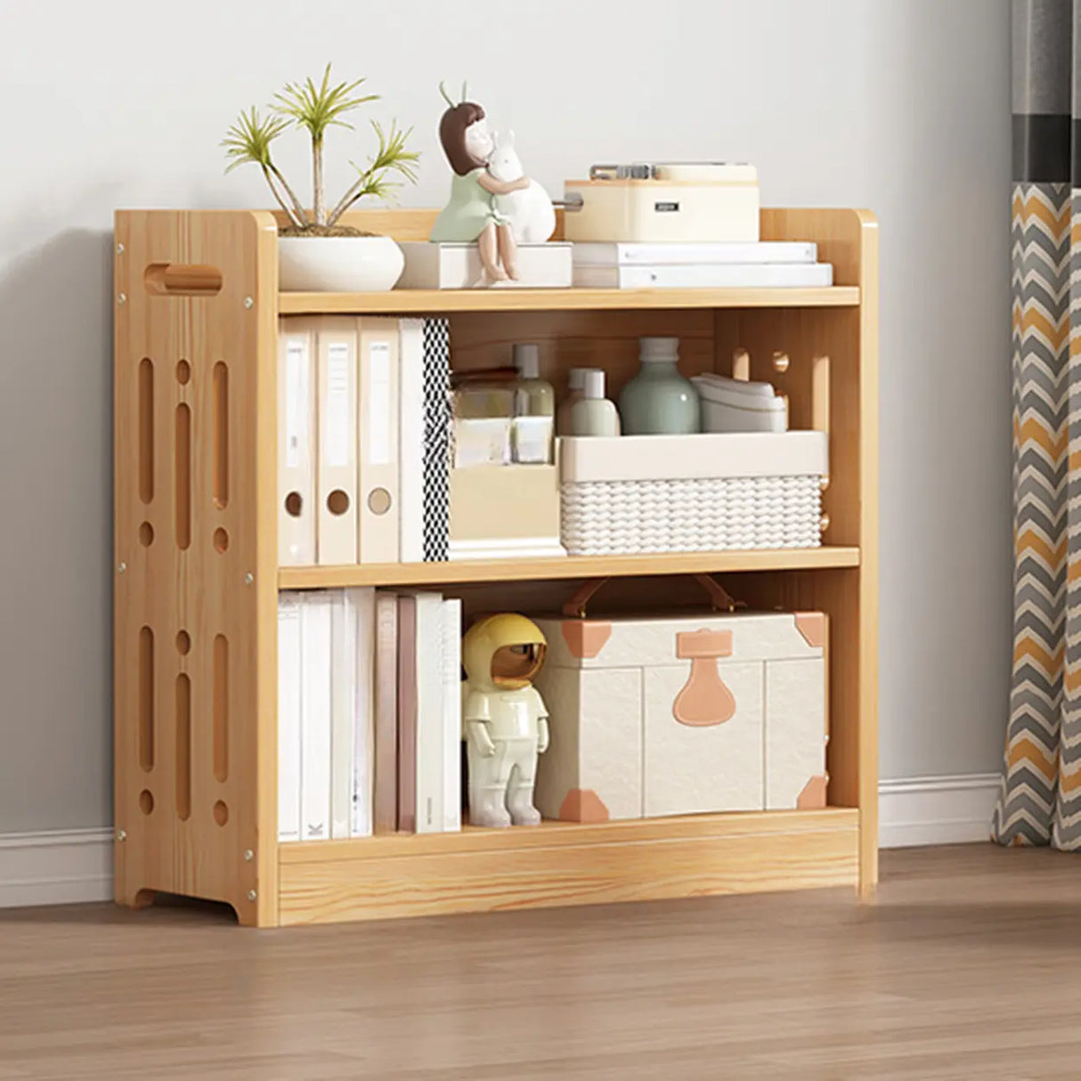 Vintage Wood Grain Vertical Shelf Organizer Bookcase Image - 11