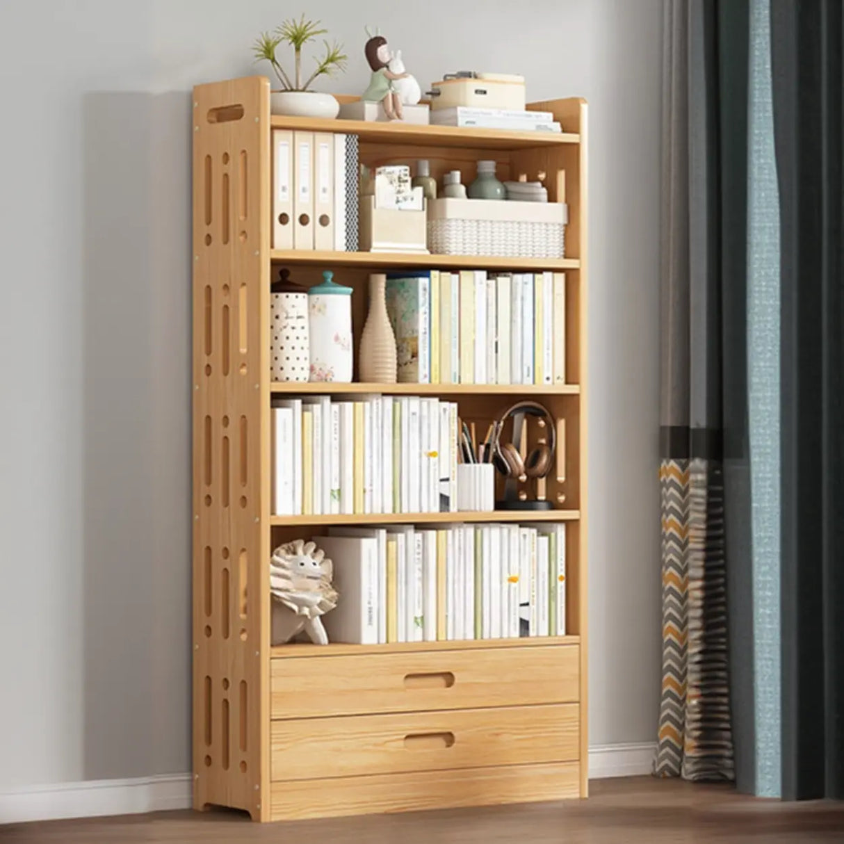 Vintage Wood Grain Vertical Shelf Organizer Bookcase Image - 12