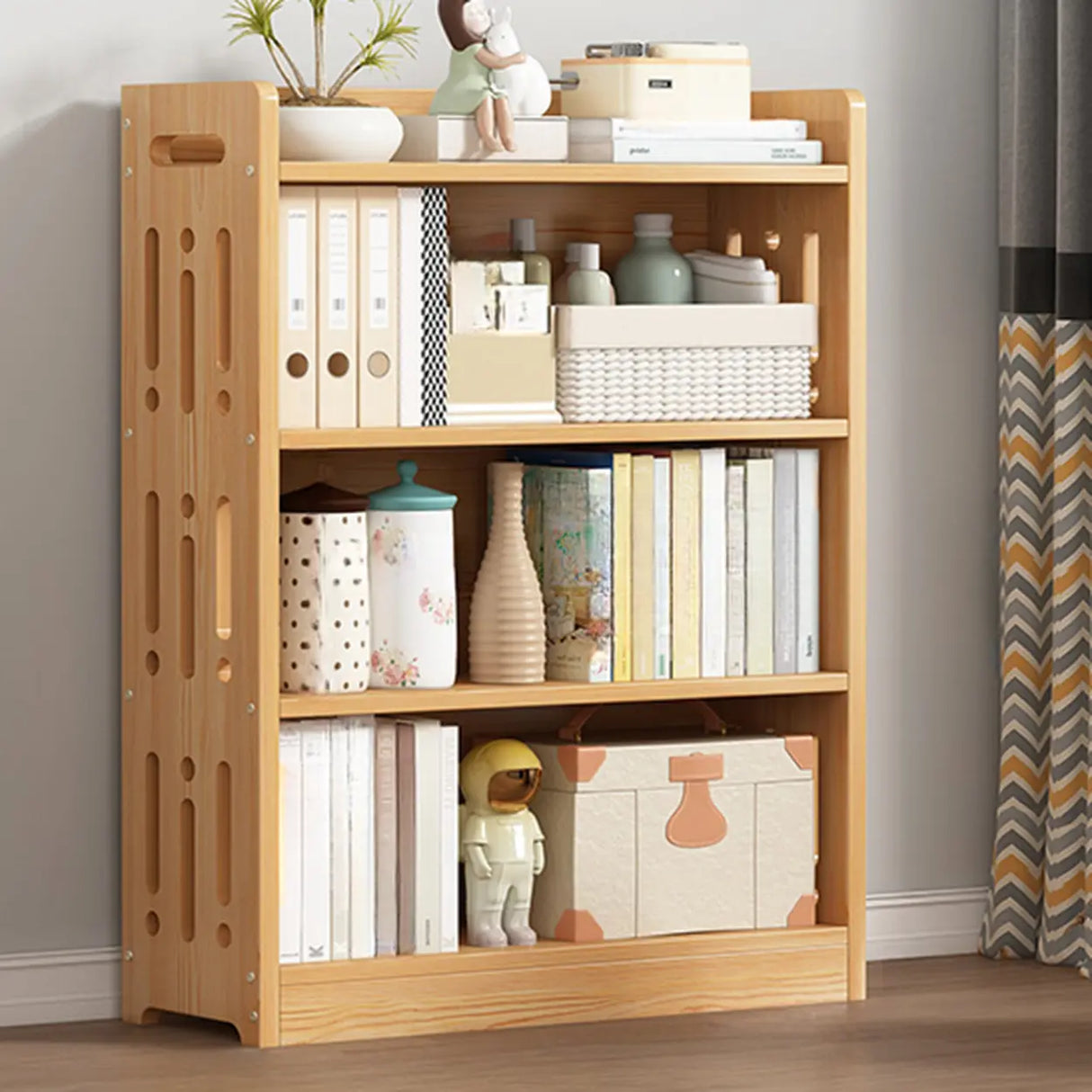 Vintage Wood Grain Vertical Shelf Organizer Bookcase Image - 13