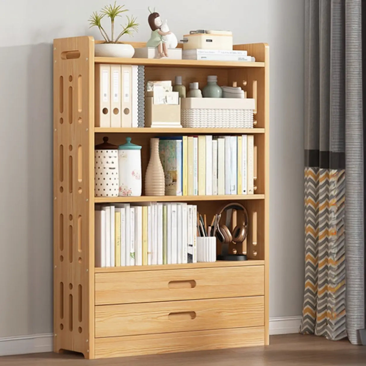 Vintage Wood Grain Vertical Shelf Organizer Bookcase Image - 14