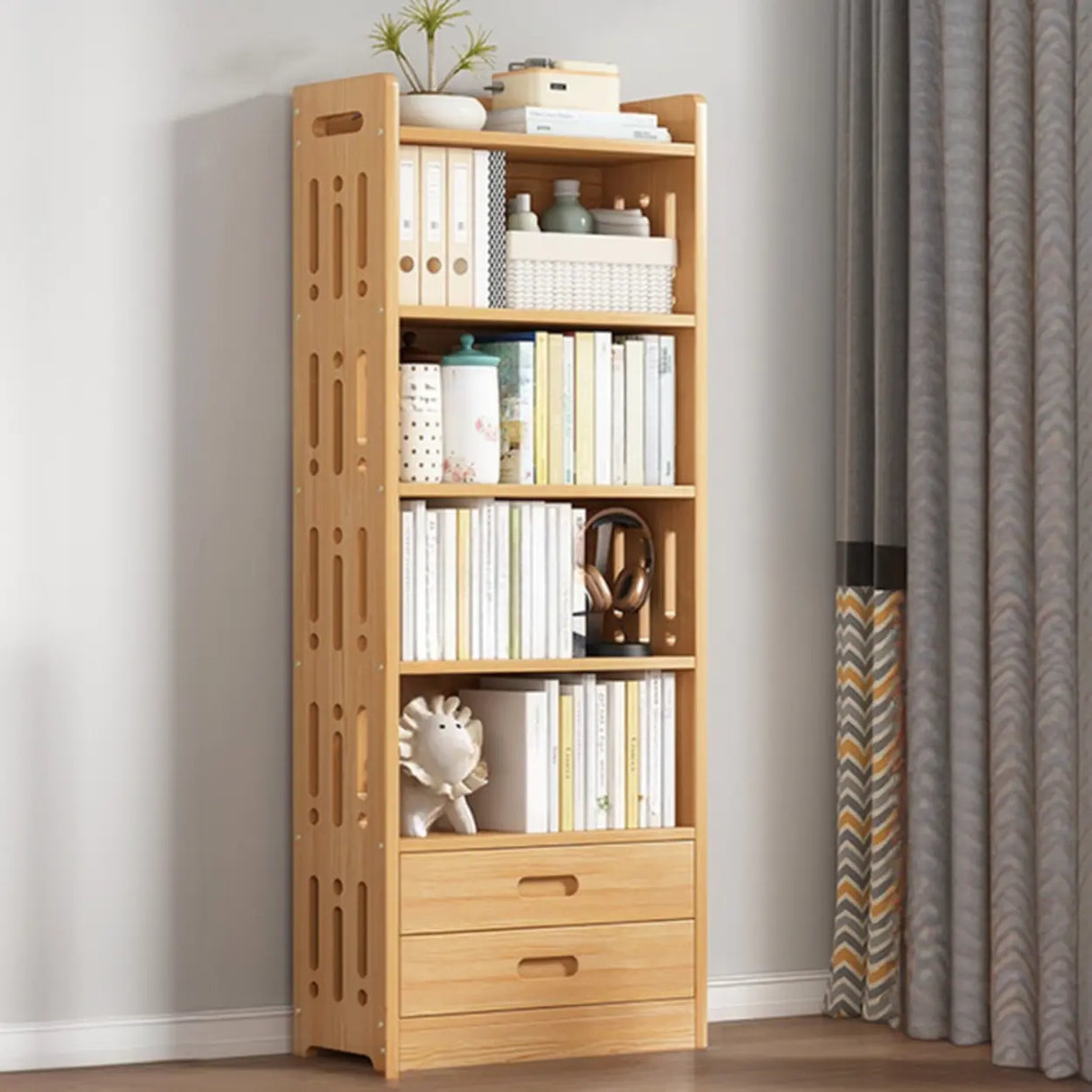 Vintage Wood Grain Vertical Shelf Organizer Bookcase Image - 15