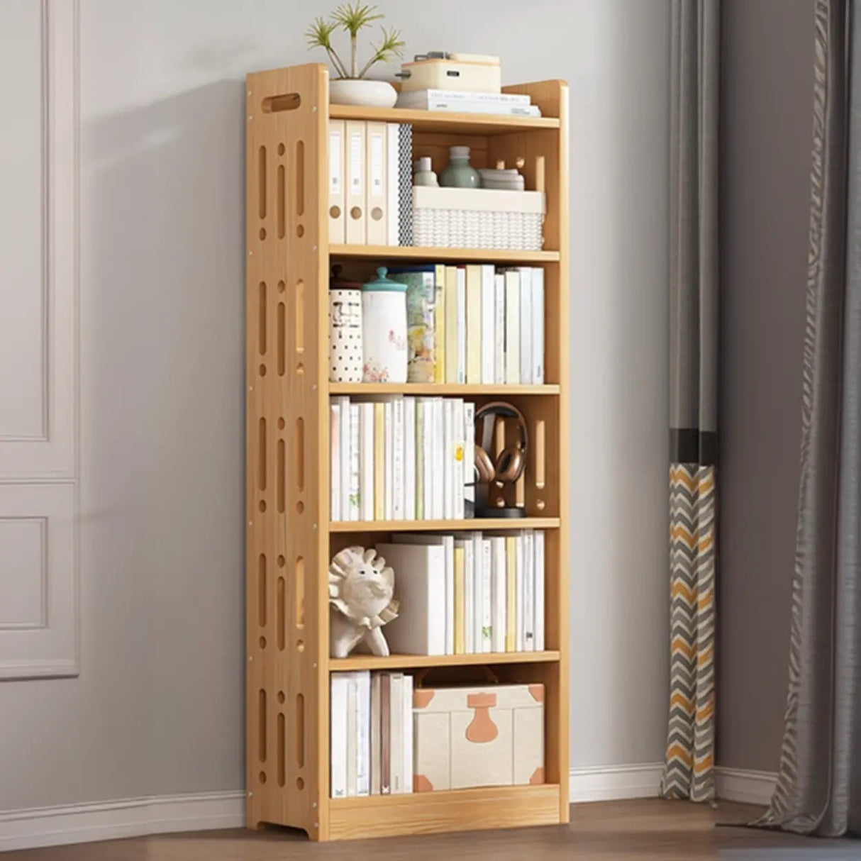 Vintage Wood Grain Vertical Shelf Organizer Bookcase Image - 16