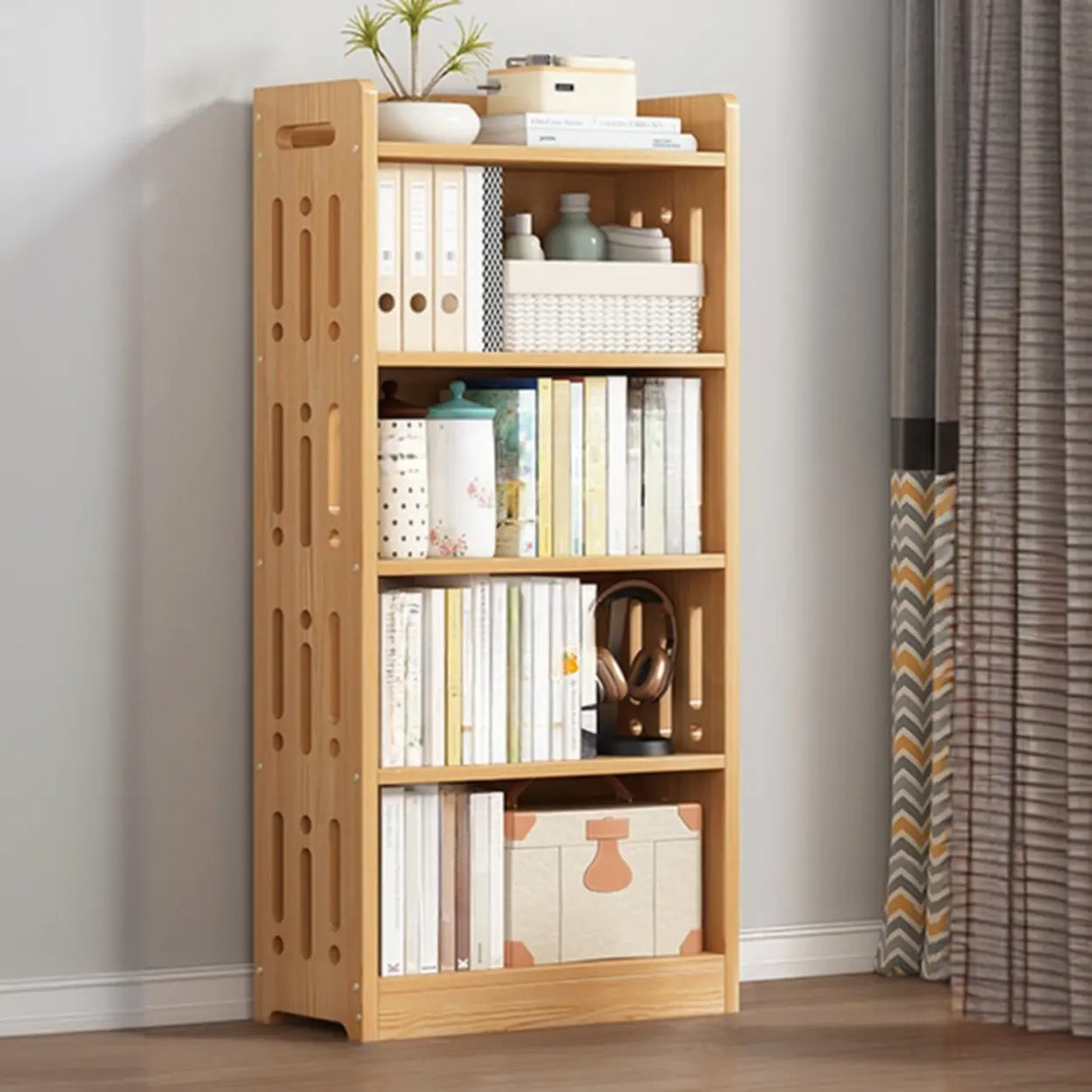 Vintage Wood Grain Vertical Shelf Organizer Bookcase Image - 17