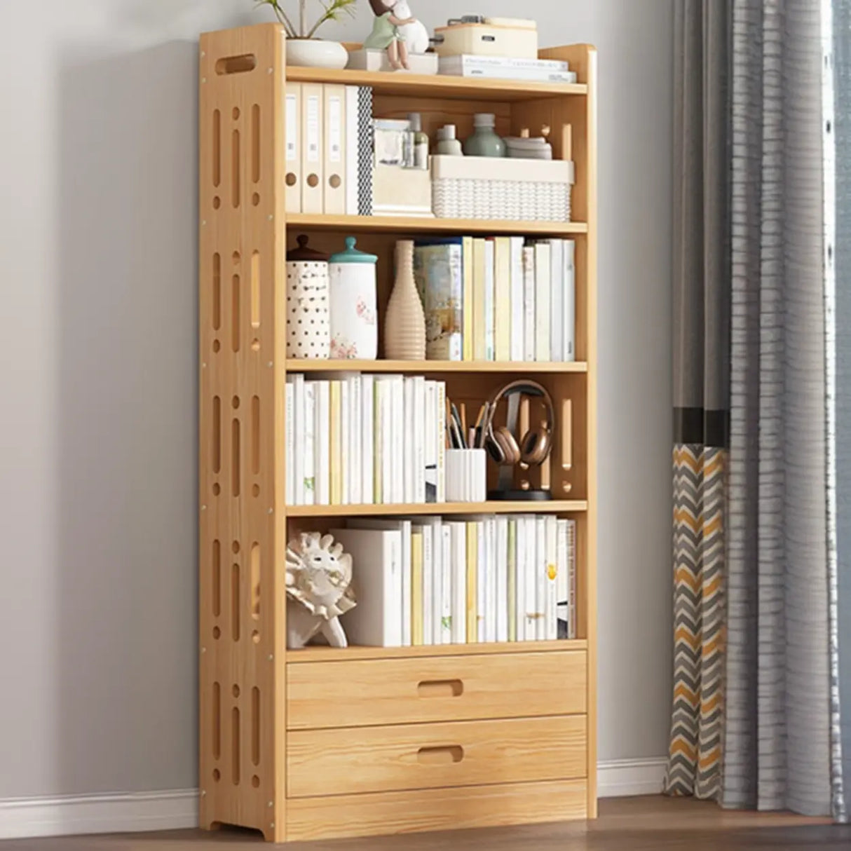 Vintage Wood Grain Vertical Shelf Organizer Bookcase Image - 19