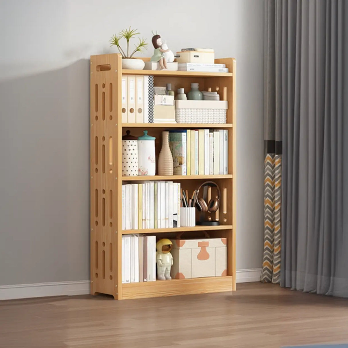 Vintage Wood Grain Vertical Shelf Organizer Bookcase Image - 20