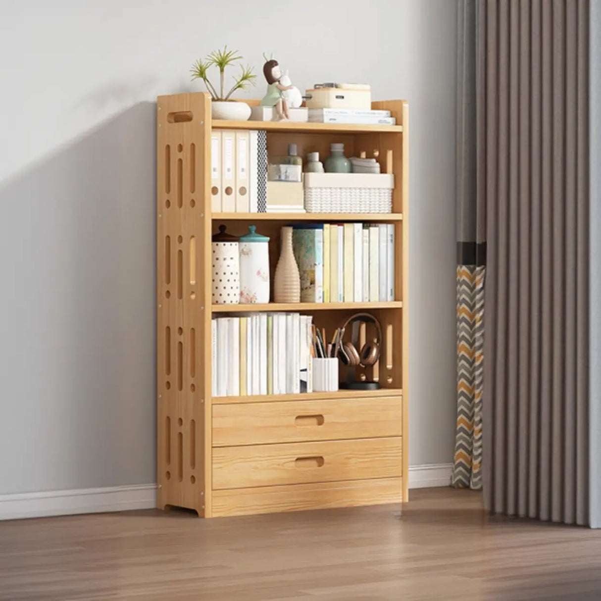 Vintage Wood Grain Vertical Shelf Organizer Bookcase Image - 21