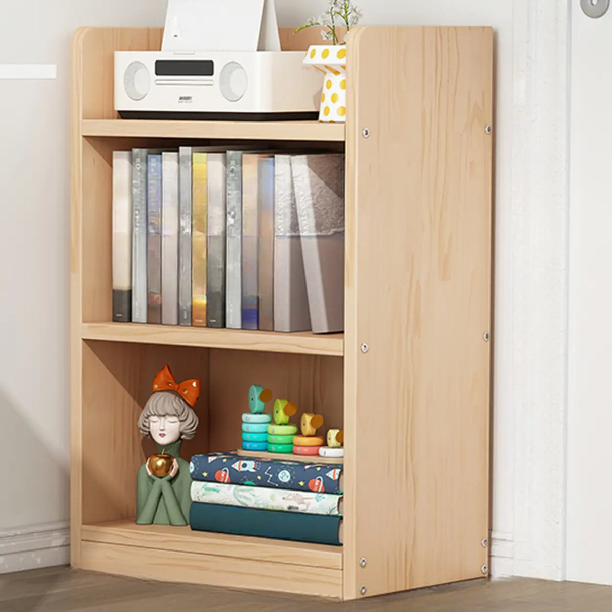 Vintage Wood Grain Vertical Shelf Organizer Bookcase Image - 22