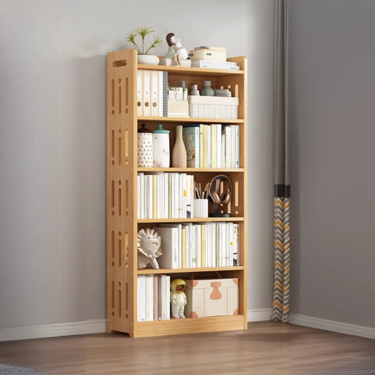 Vintage Wood Grain Vertical Shelf Organizer Bookcase Image - 23