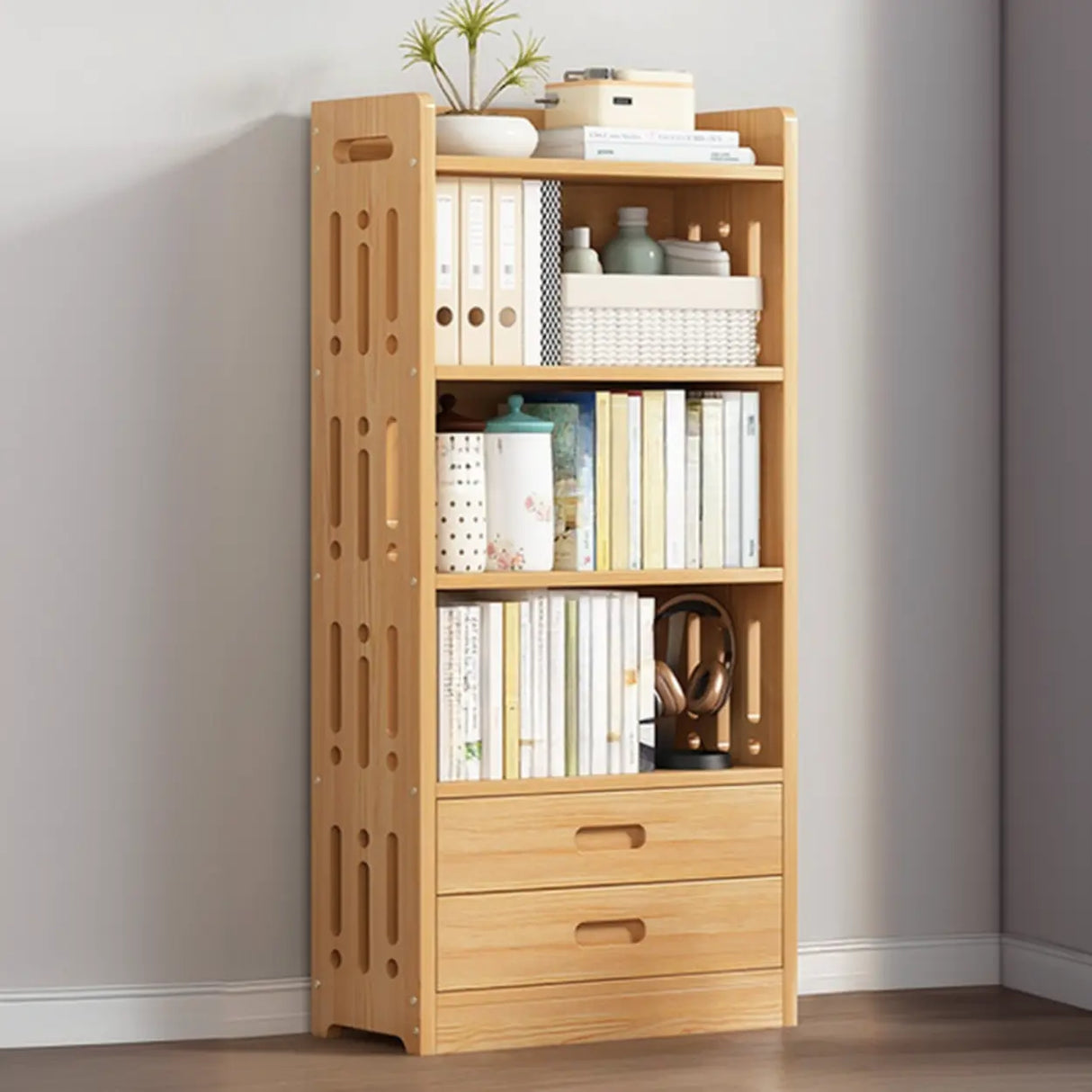 Vintage Wood Grain Vertical Shelf Organizer Bookcase Image - 25