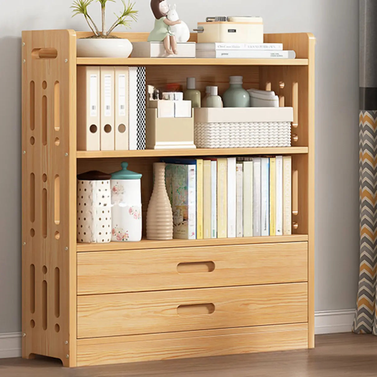 Vintage Wood Grain Vertical Shelf Organizer Bookcase Image - 26