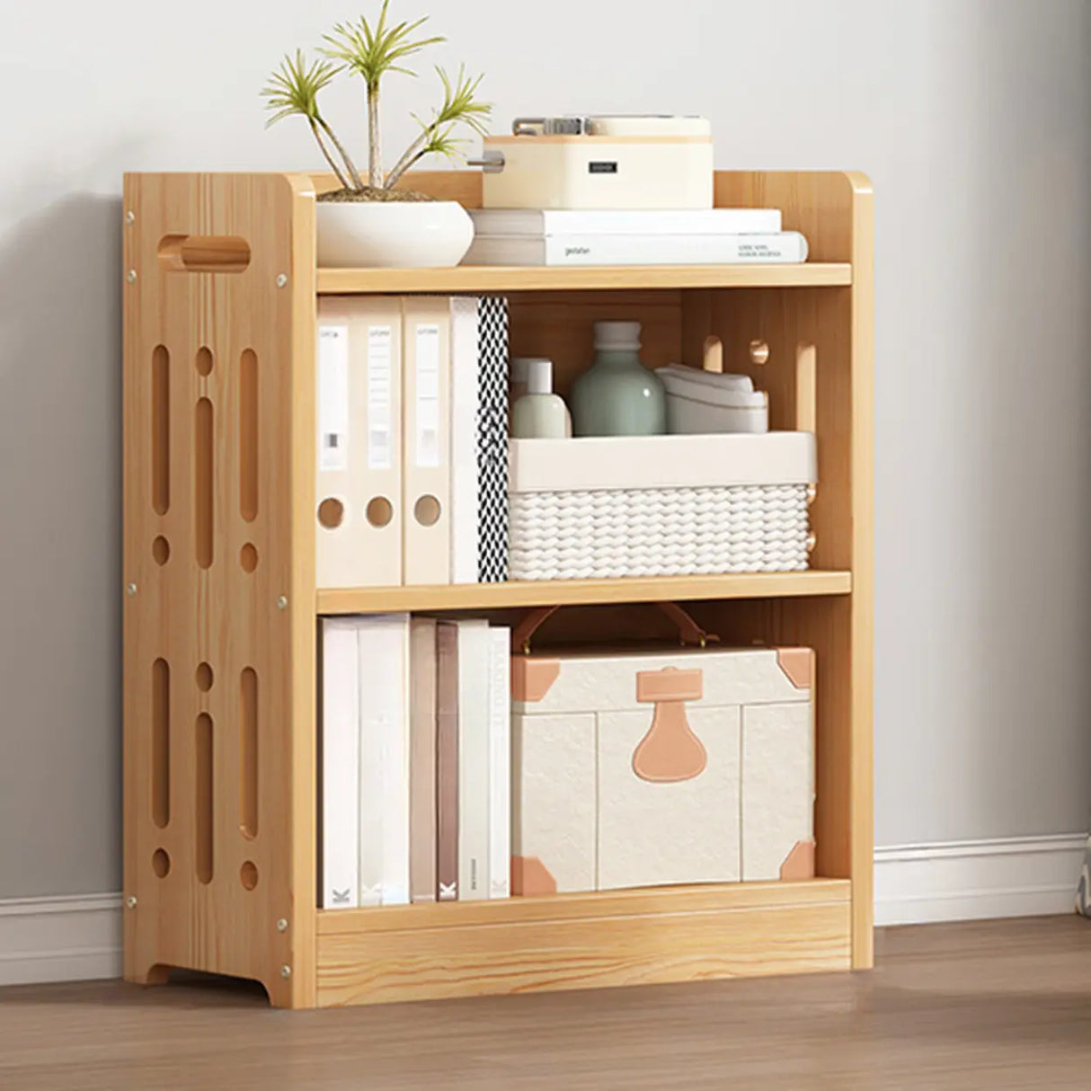 Vintage Wood Grain Vertical Shelf Organizer Bookcase Image - 27