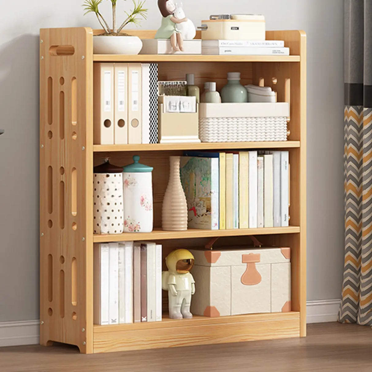 Vintage Wood Grain Vertical Shelf Organizer Bookcase Image - 29