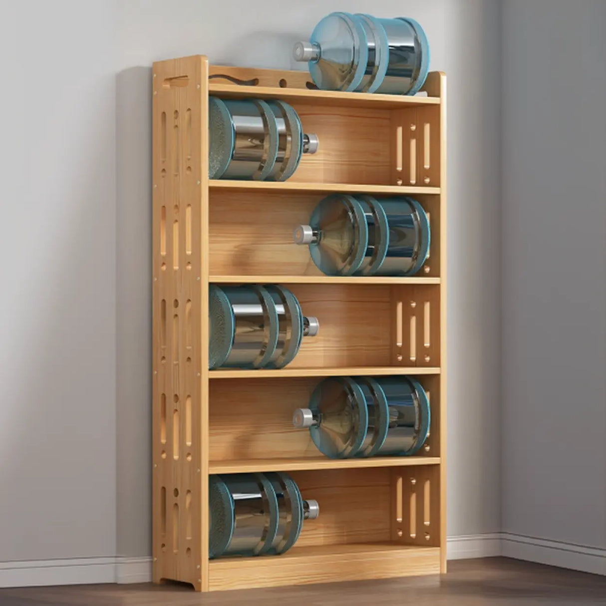 Vintage Wood Grain Vertical Shelf Organizer Bookcase Image - 3