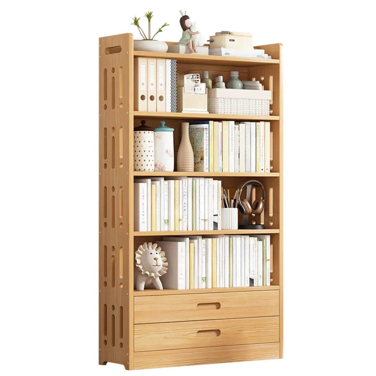 Vintage Wood Grain Vertical Shelf Organizer Bookcase Image - 30