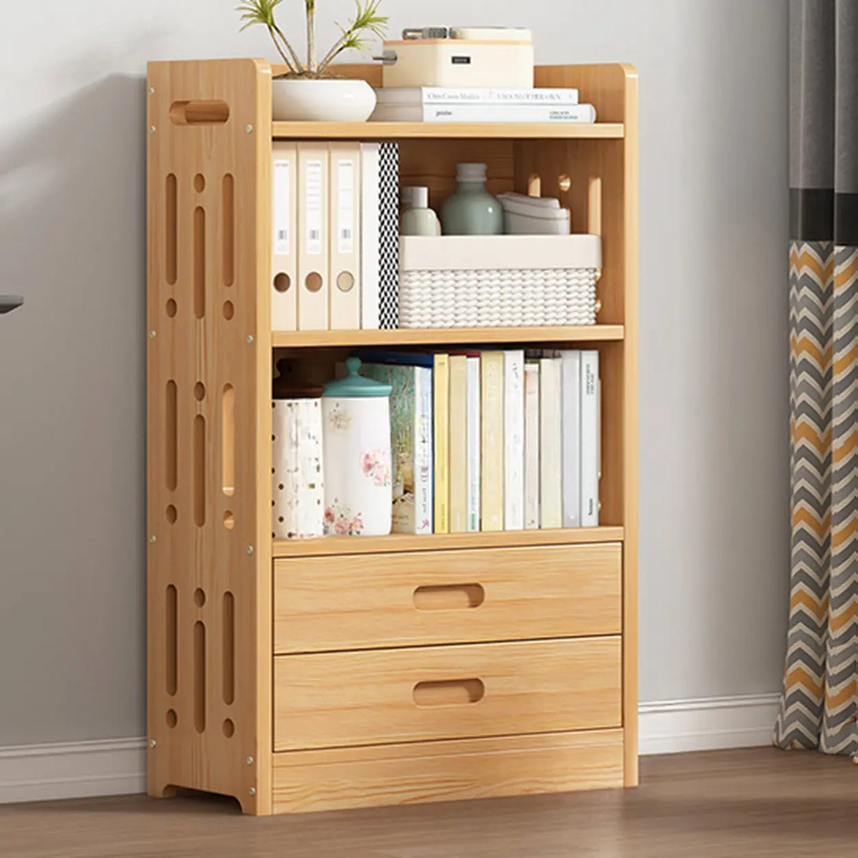 Vintage Wood Grain Vertical Shelf Organizer Bookcase Image - 32