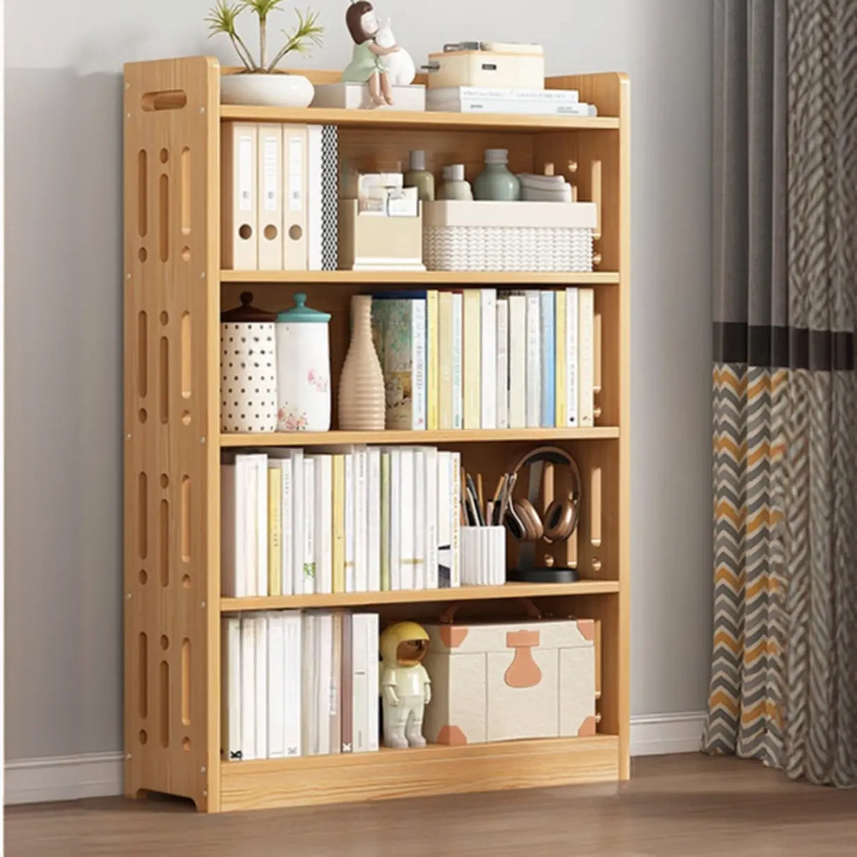 Vintage Wood Grain Vertical Shelf Organizer Bookcase Image - 33